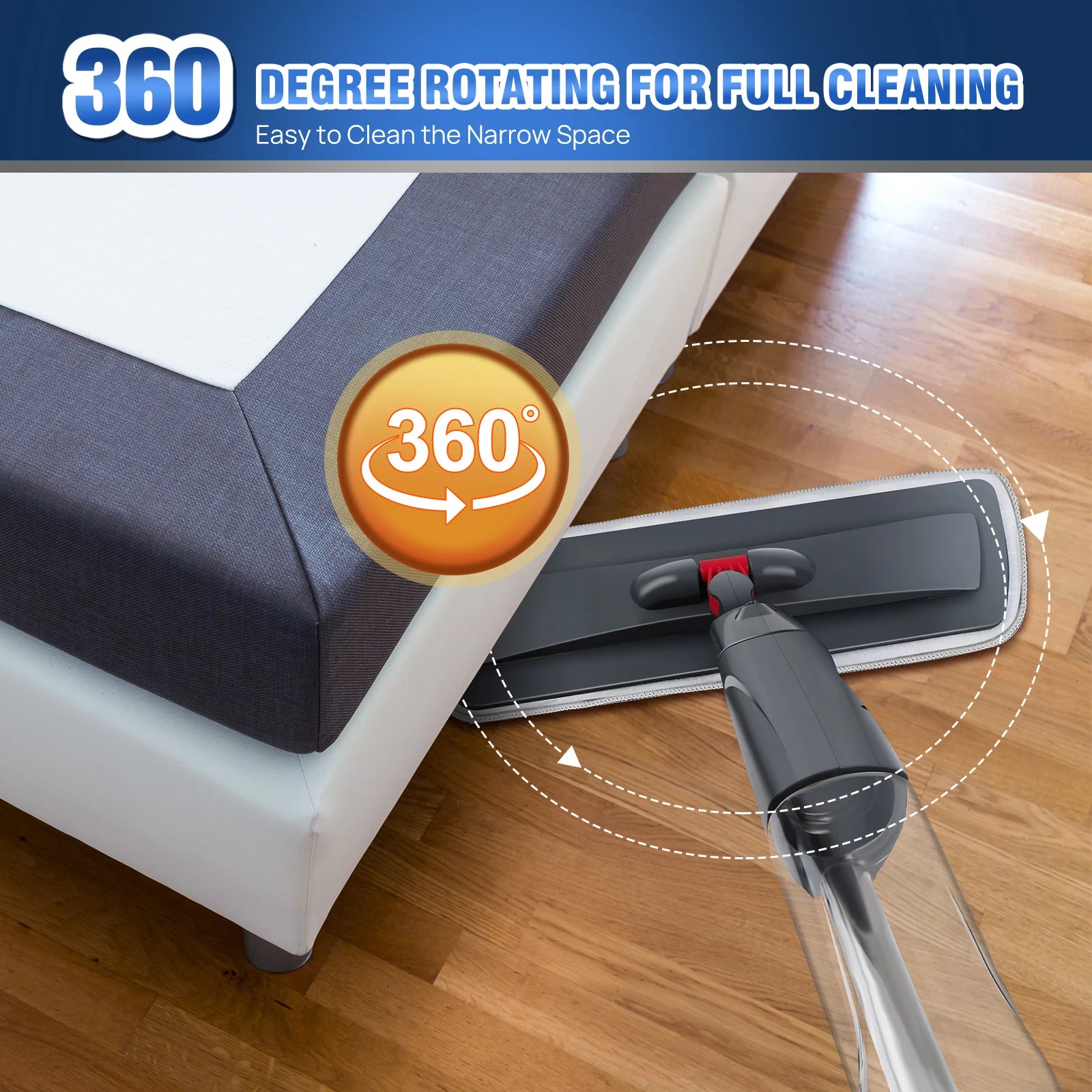 360° Spray Mop for Floors w/700ml Bottle & 3 Reusable Microfiber Pads - Wet/Dry Hardwood Floor Cleaner