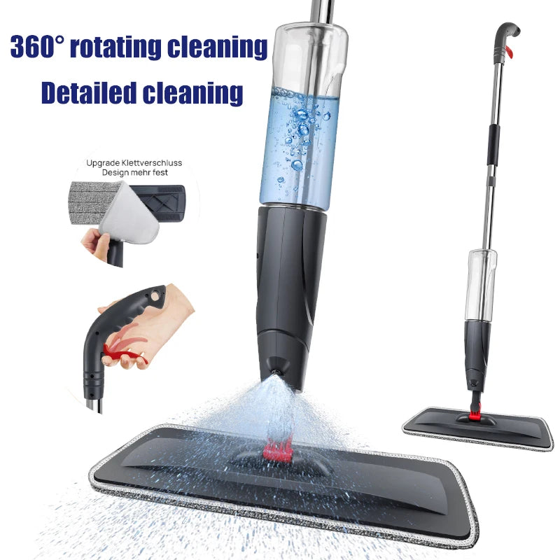 360° Spray Mop for Floors w/700ml Bottle & 3 Reusable Microfiber Pads - Wet/Dry Hardwood Floor Cleaner