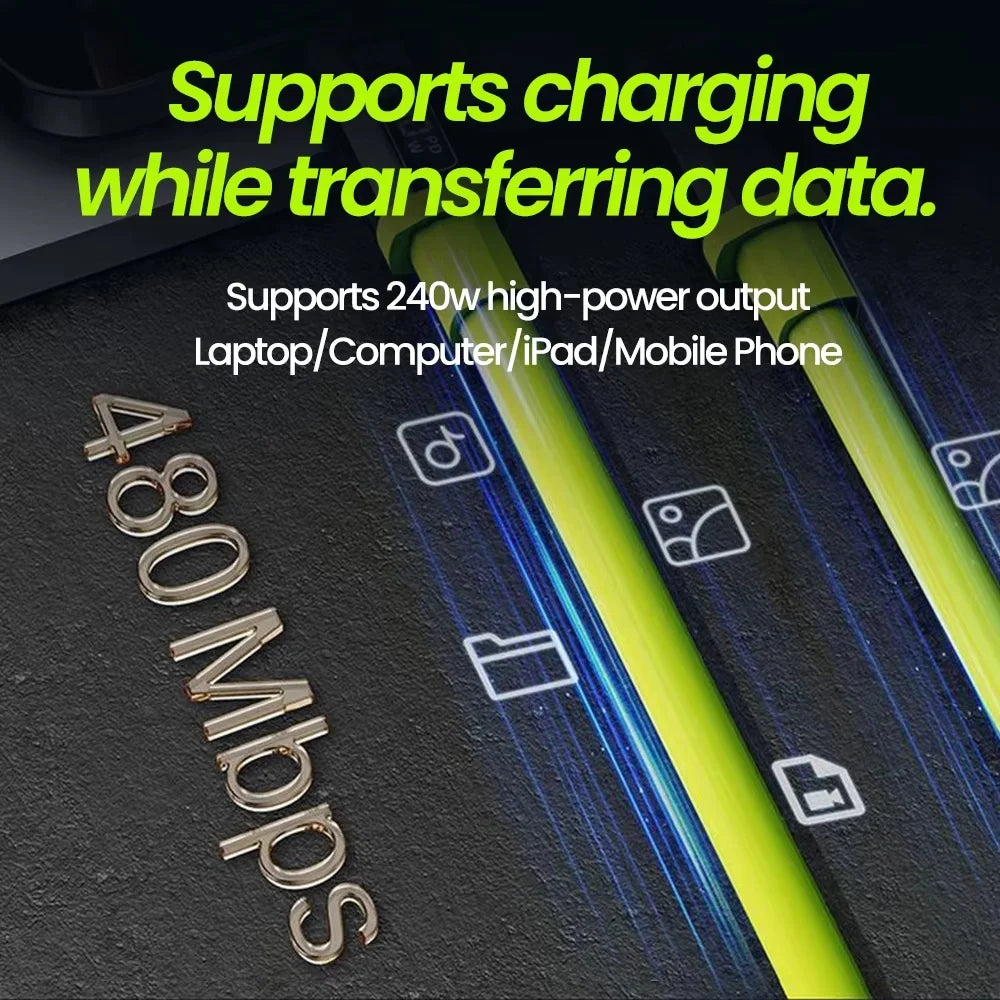 240W USB Type C Cable PD Fast Charging Phone Charger Data Cord For iPhone Samsung Xiaomi Huawei USB C to USB C Quick Charge Wire