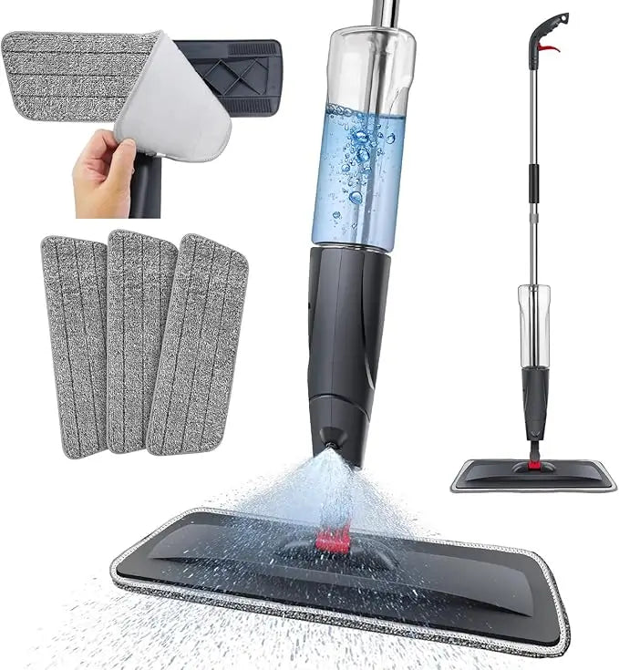 360° Spray Mop for Floors w/700ml Bottle & 3 Reusable Microfiber Pads - Wet/Dry Hardwood Floor Cleaner