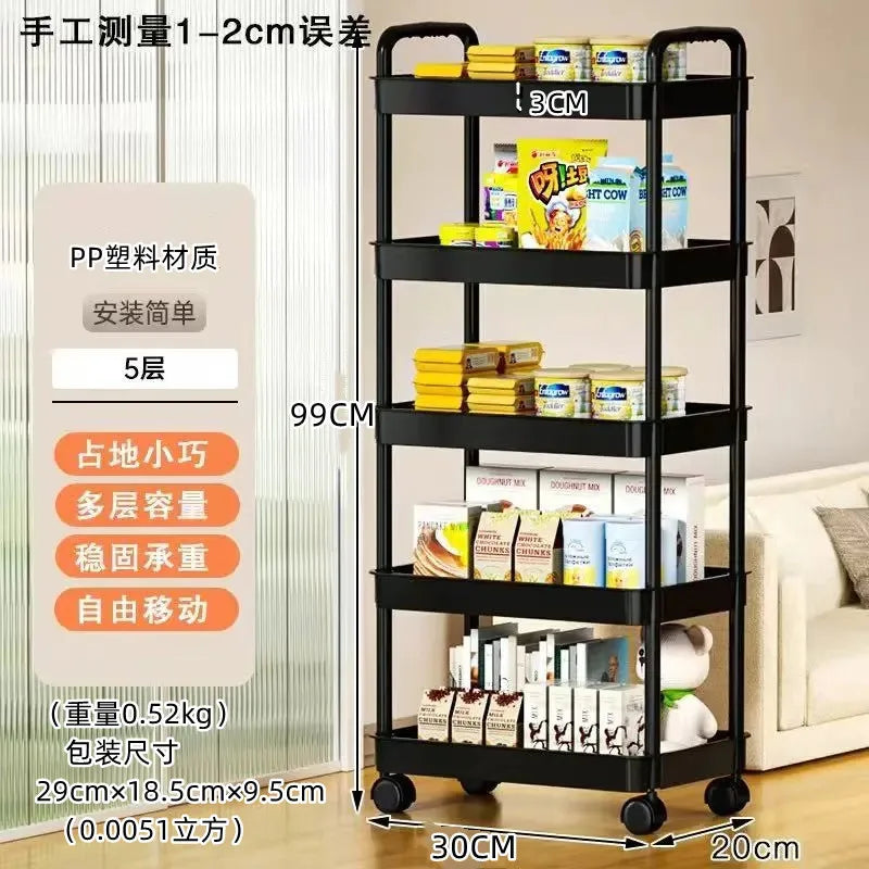 Multi-functional Kitchen Storage Shelf, Mobile Trolley, Floor-standing Multi-layer Storage Rack,for Snacks,Fruits and Vegetables