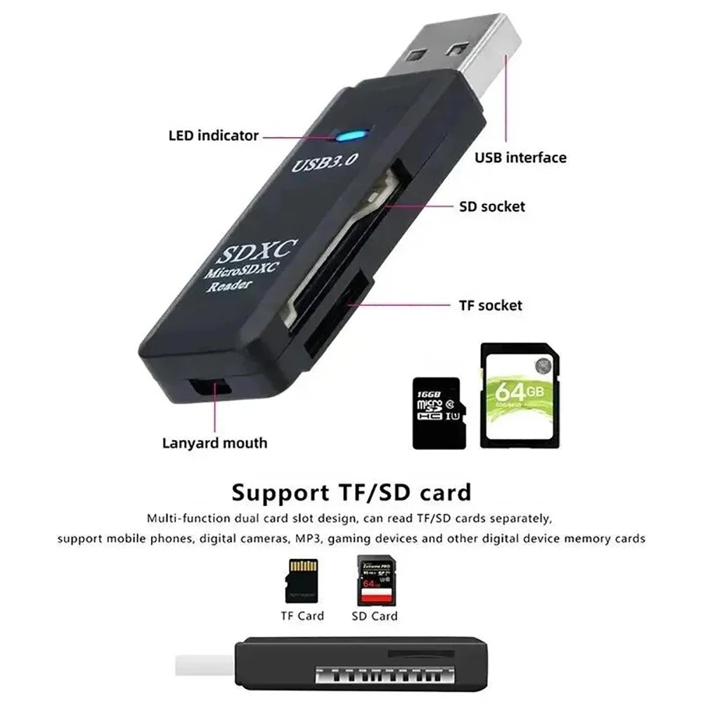 2 in 1 USB 3.0 Card Reader Micro sd card Reader usb adapter High Speed Cardreader TF Memory card For PC Laptop Accessories