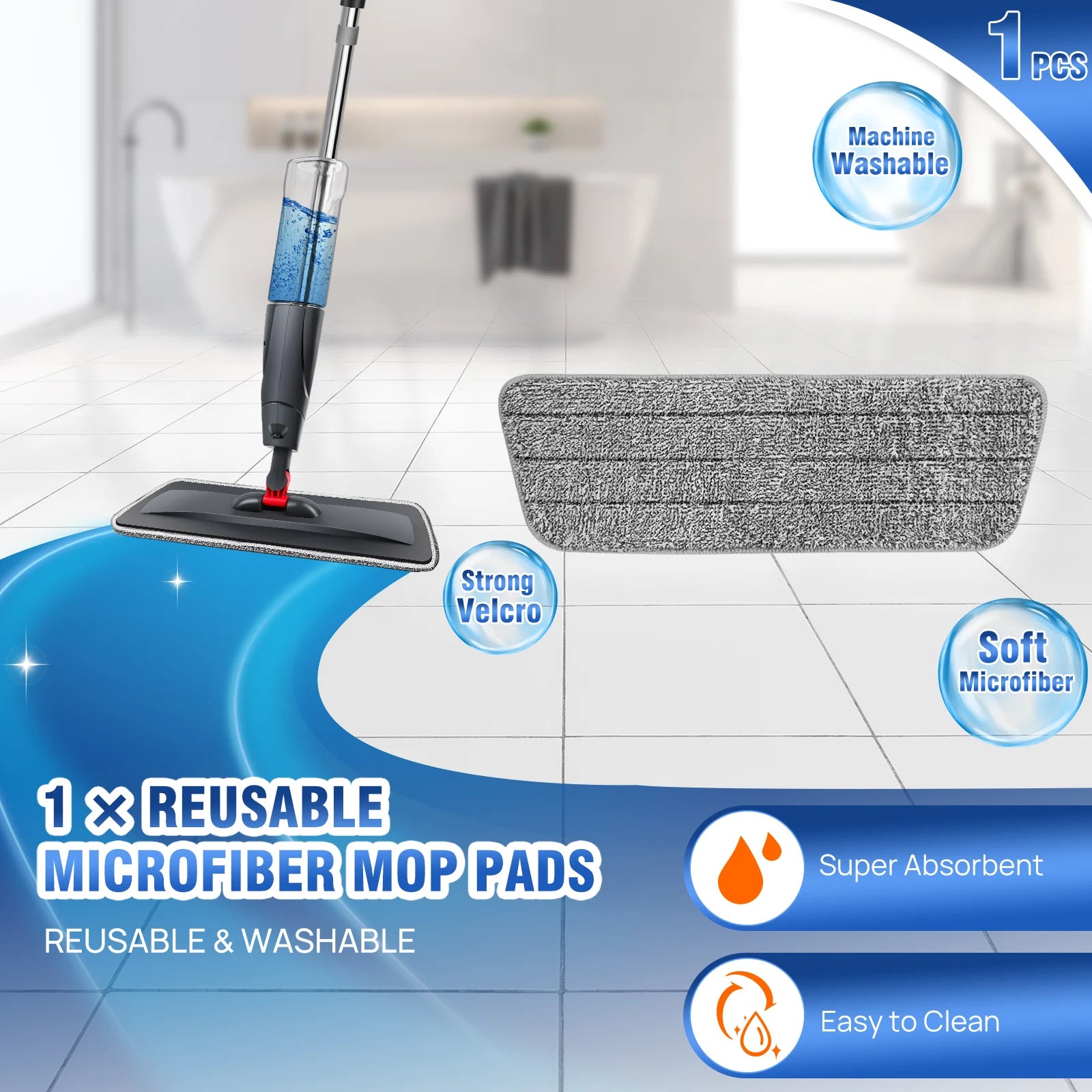 360° Spray Mop for Floors w/700ml Bottle & 3 Reusable Microfiber Pads - Wet/Dry Hardwood Floor Cleaner