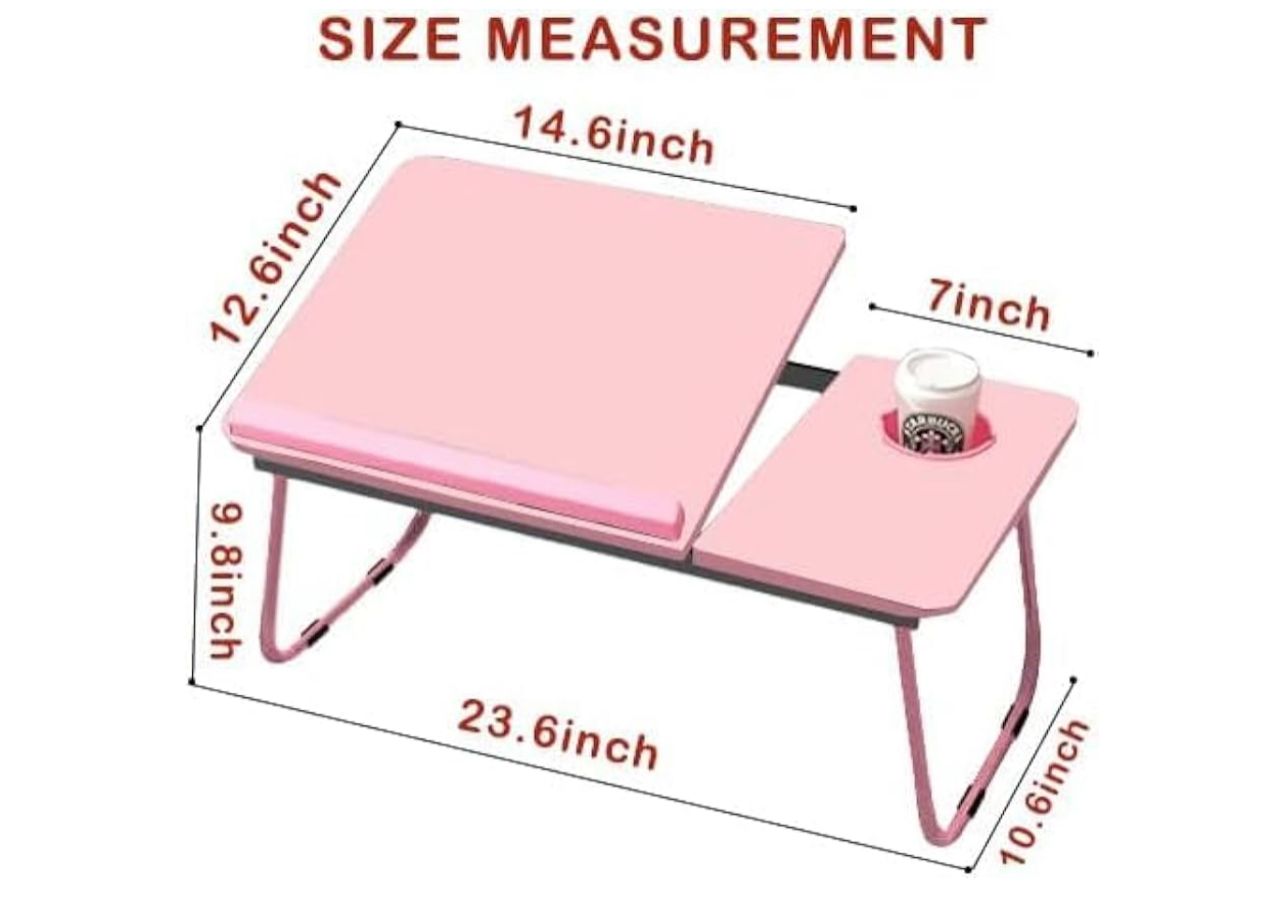 Laptop Bed Table, Adjustable Laptop Desk with Foldable Legs, Cup Holder & Book Stand, Tray Table for Home Office, Studying, Read
