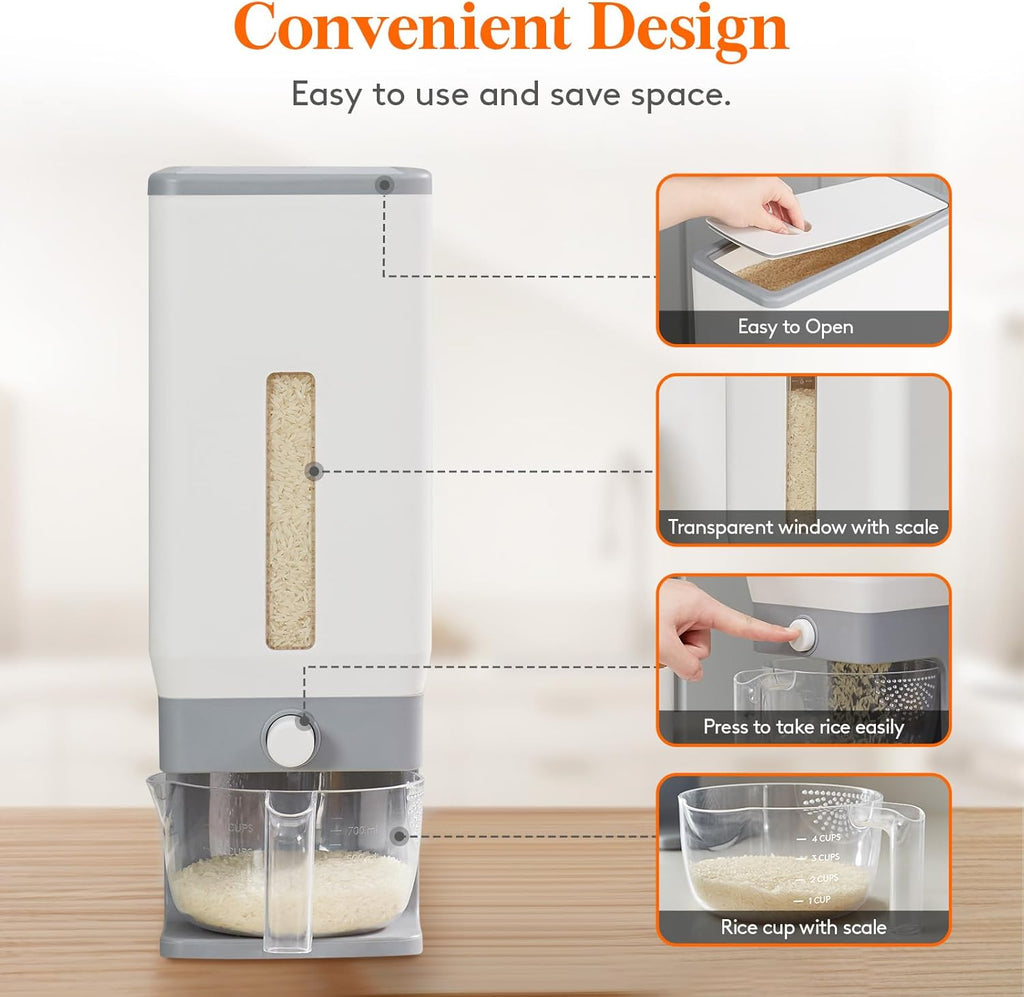 Lifewit Rice Dispenser Container 25 Lbs, 11.3kg Cereal Grain Flour Containers Storage with Measuring Cup
