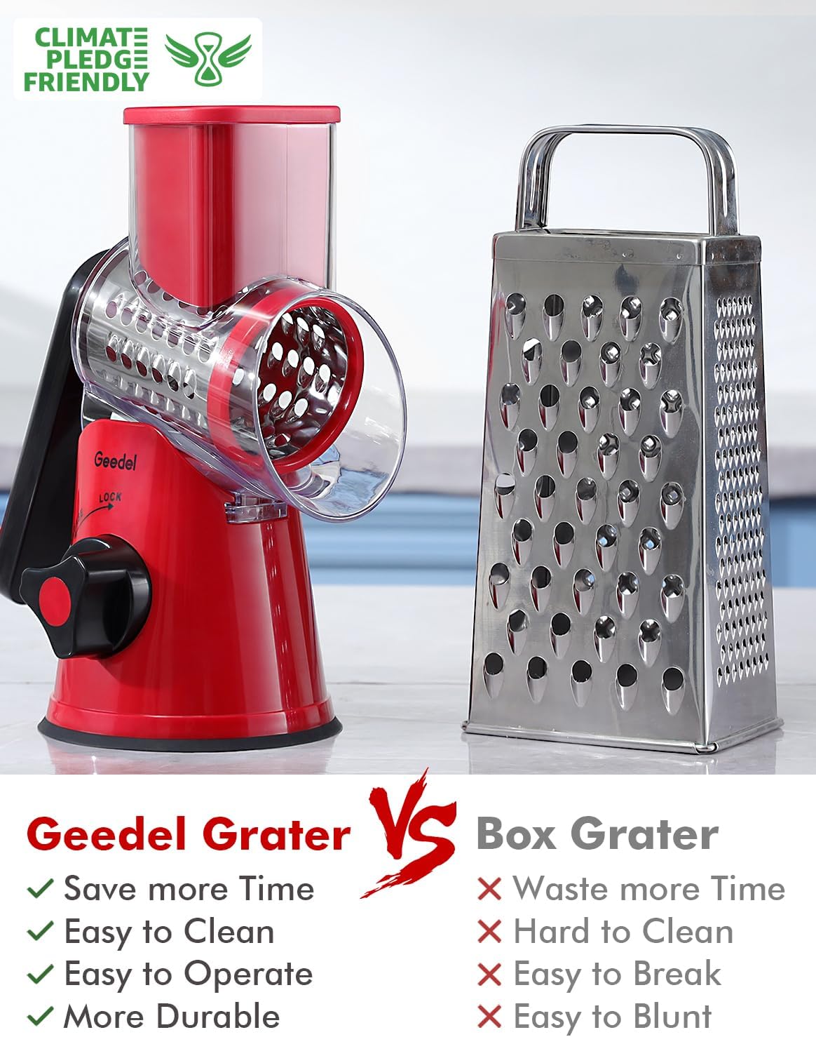 Geedel Rotary Cheese Grater, Vegetable Slicer Graters for Kitchen, 3 Blades