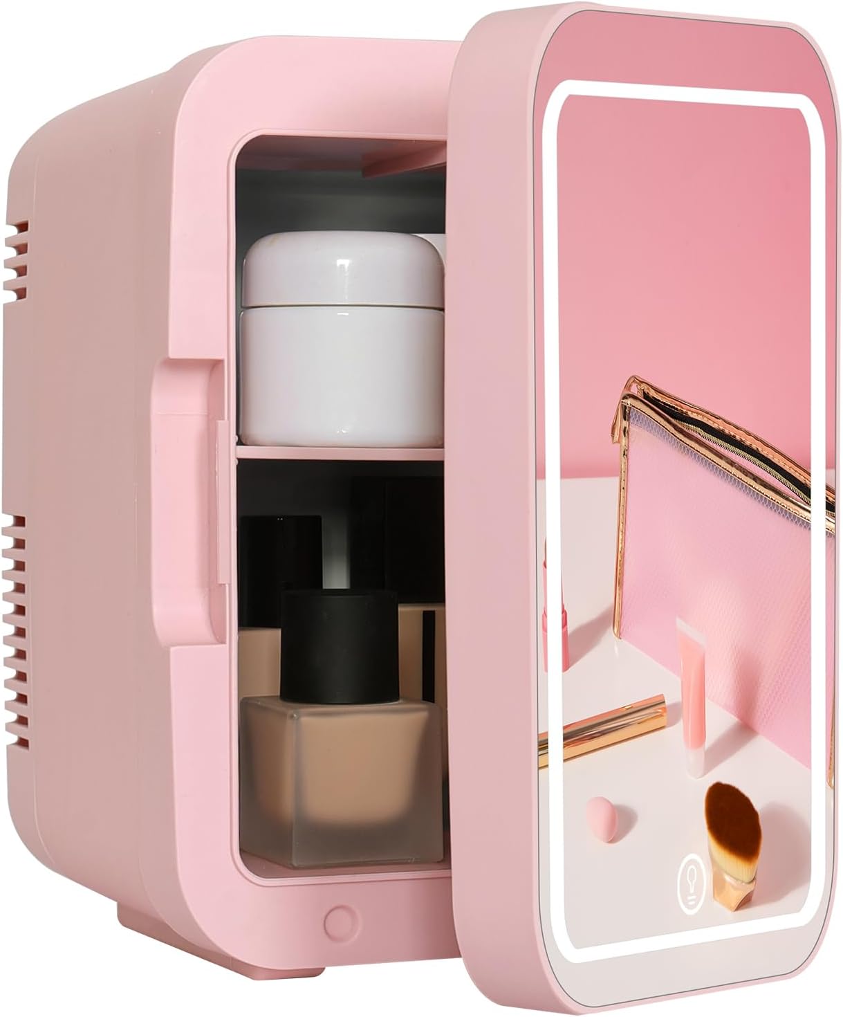 Mini Fridge for Bedrooms, 4L Skincare Fridge with LED Mirror