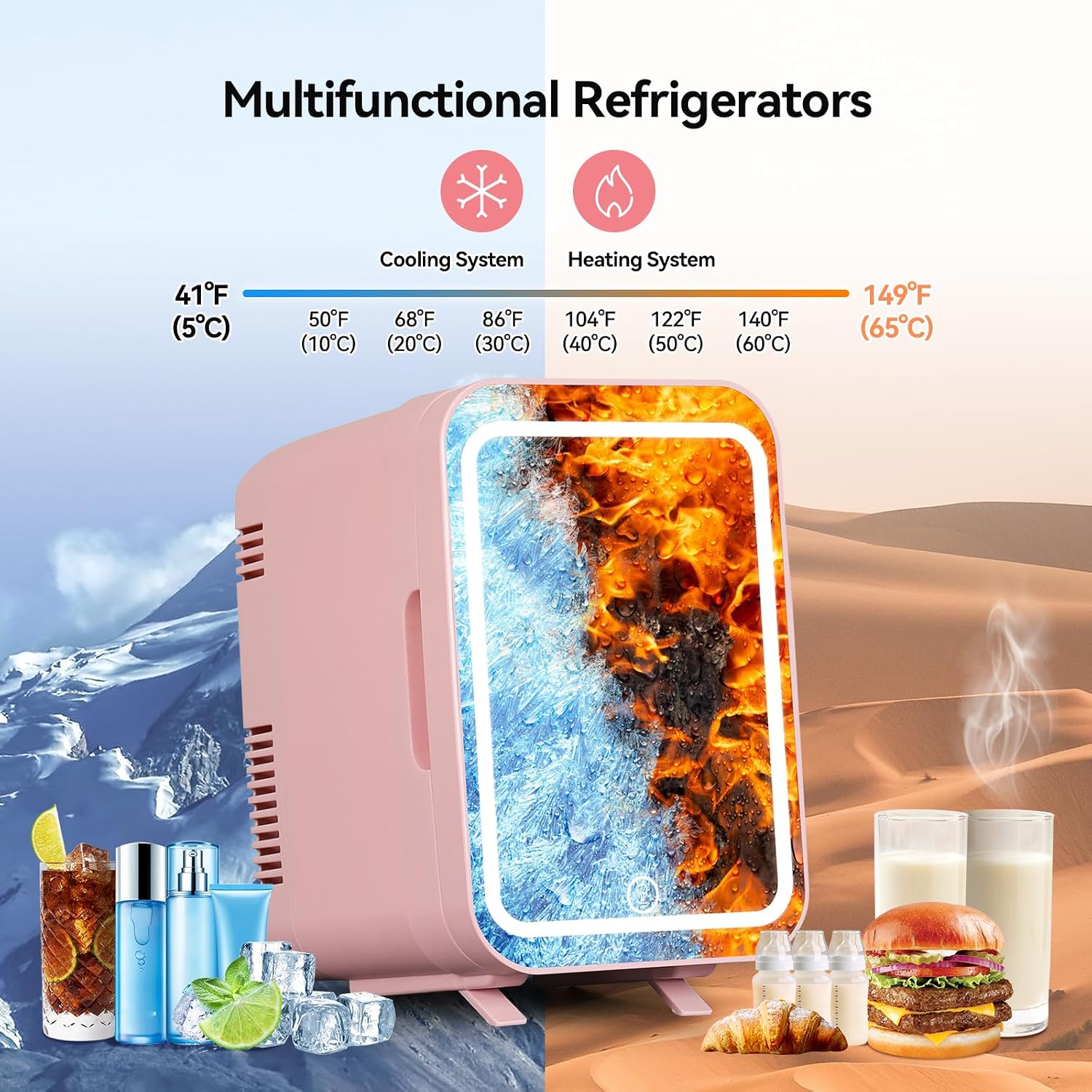 Mini Fridge for Bedrooms, 4L Skincare Fridge with LED Mirror