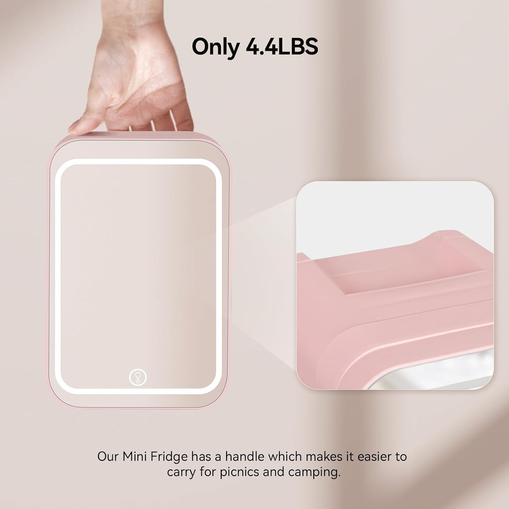 Mini Fridge for Bedrooms, 4L Skincare Fridge with LED Mirror