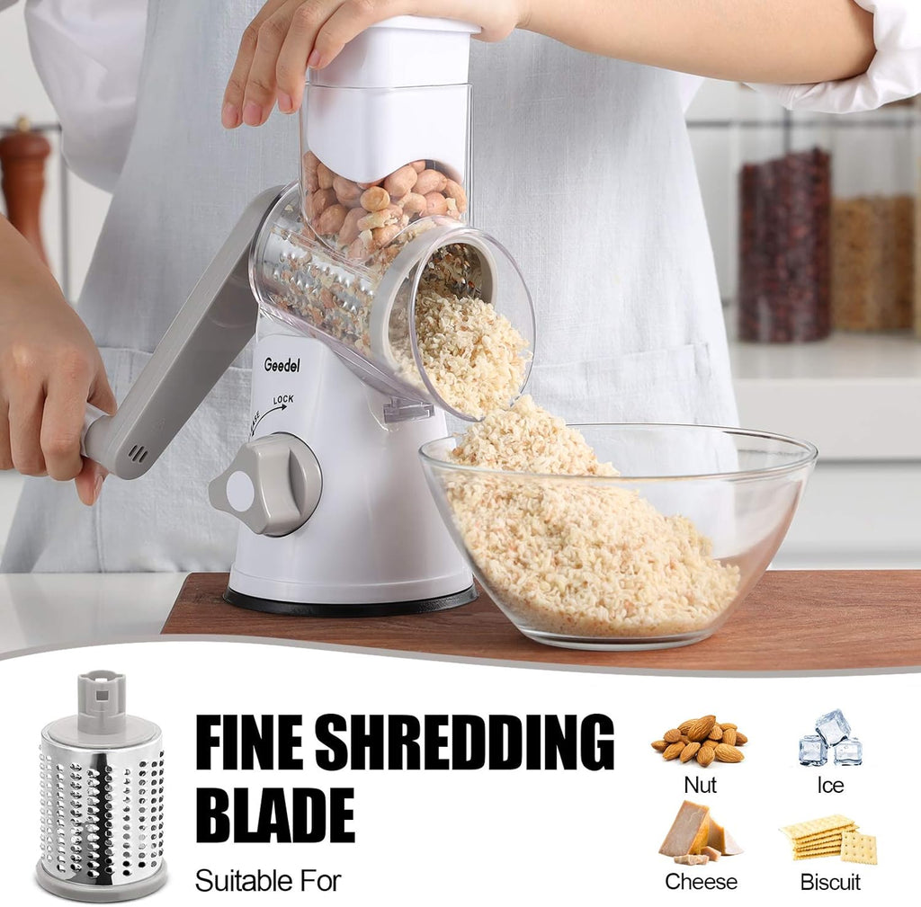 Rotary Cheese Grater, Vegetable Slicer Graters for Kitchen, 3 Blades | Versatile, Time-saving, 12x Fast Cutting