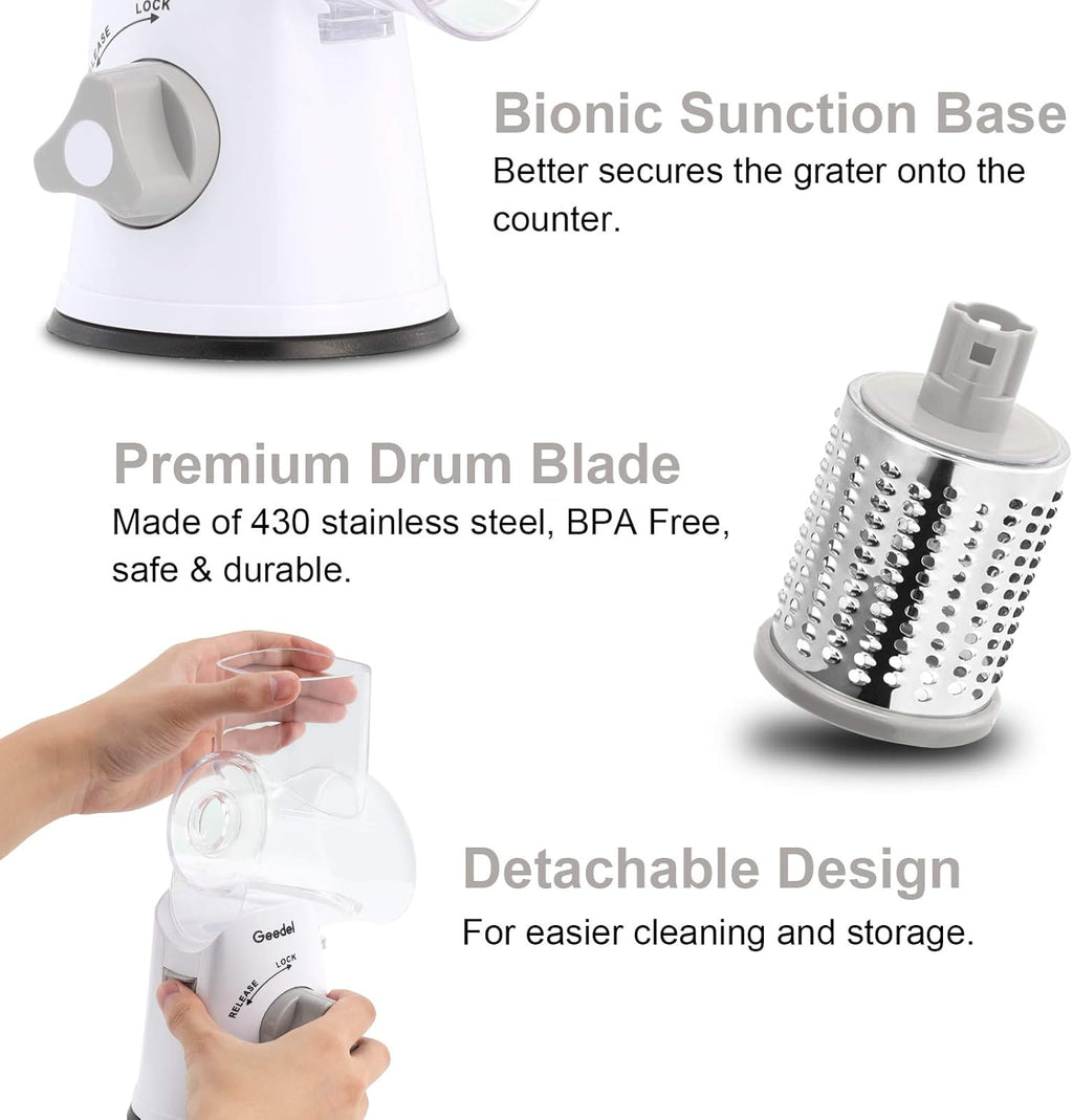 Rotary Cheese Grater, Vegetable Slicer Graters for Kitchen, 3 Blades | Versatile, Time-saving, 12x Fast Cutting