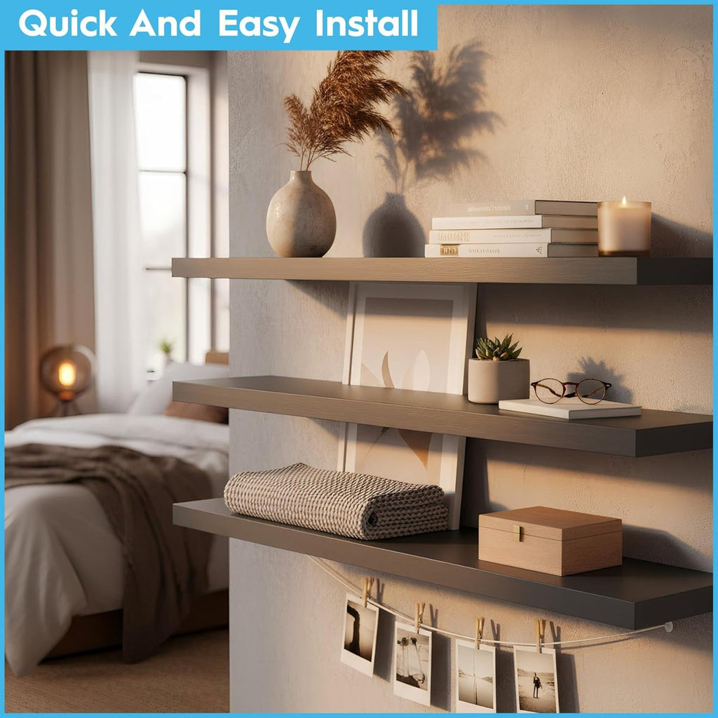 Harbour Housewares Modern Floating Wall Shelf - 60cm - Black - Pack of 3